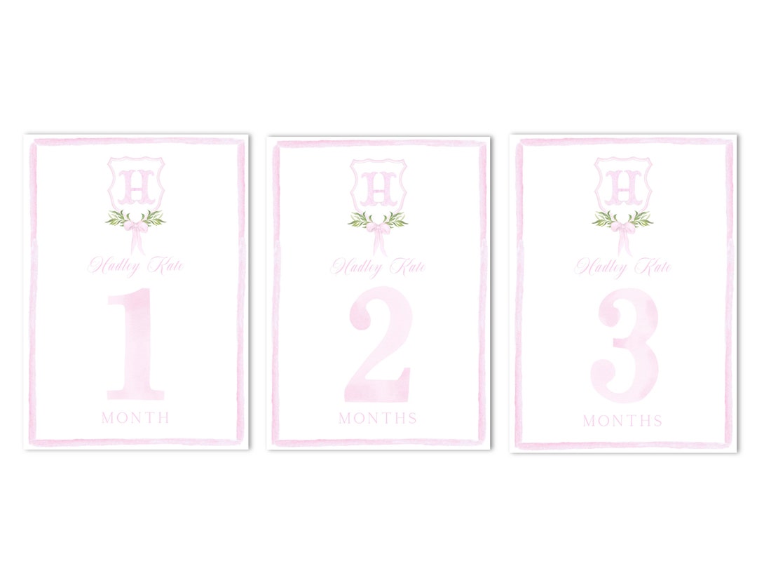 Printable Set of 12 Custom Monogram Baby Monthly Milestone Cards | 5 X ...