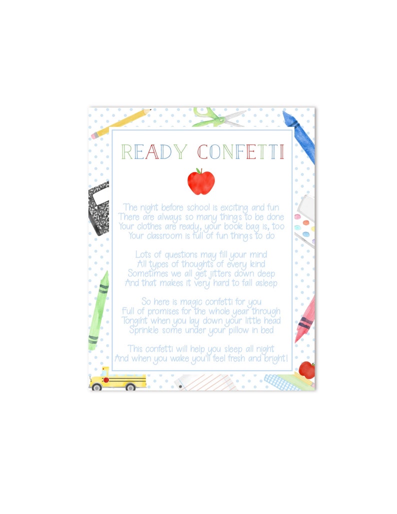 Ready Confetti PRINTABLE First Day of School Jitter Etsy