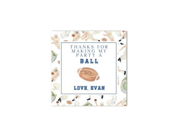 Printable Watercolor Football Party Favor Tags - First Down! Its Game Time; Huddle Up Celebrate -Preppy, Grandmillenial; Print at HOME!