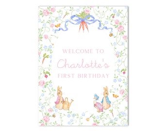 Printable 24x36&quot; Peter Rabbit Baby Shower/ Birthday Party Welcome Sign - Gender Neutral, Spring, Grandmillenial - INSTANT DOWNLOAD!