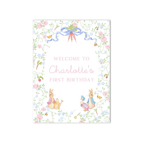 Printable 18x24" Peter Rabbit Baby Shower/ Birthday Party Welcome Sign - Gender Neutral, Spring, Grandmillenial - INSTANT DOWNLOAD!