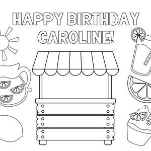 Printable Lemonade Birthday Party Coloring Page | Lemonade Stand, Lemon Birthday, First Bday Watercolor | INSTANT DOWNLOAD, Print at Home