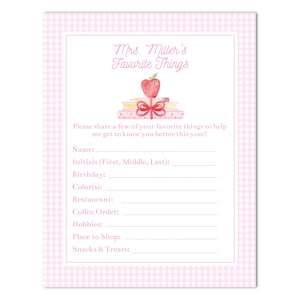 Printable Teacher Favorite Things List -  Back to School, All About My Teacher - 8.5x11 - Customizable Teacher Name Text, Print at HOME!