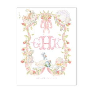 Printable Mother Goose Monogram Crest - Watercolor Mother Goose, Nursery Rhyme, Hospital Banner - INSTANT DOWNLOAD, Print at Home