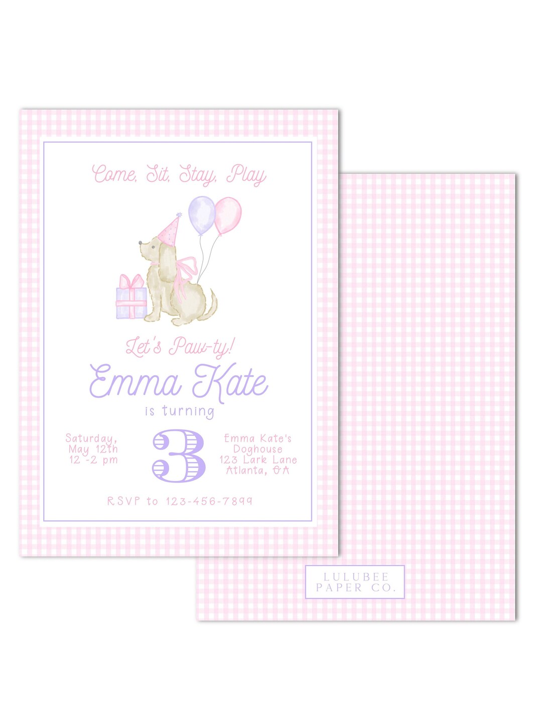 Printable Pink Puppy Birthday Invitation: Paw-ty Theme (5x7, Instant ...