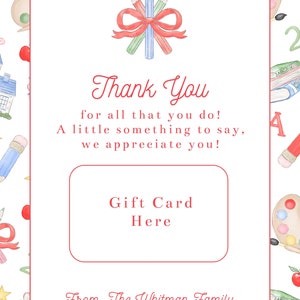 Printable Teacher School Gift Card Holder | 5x7 | Teacher Appreciation ...