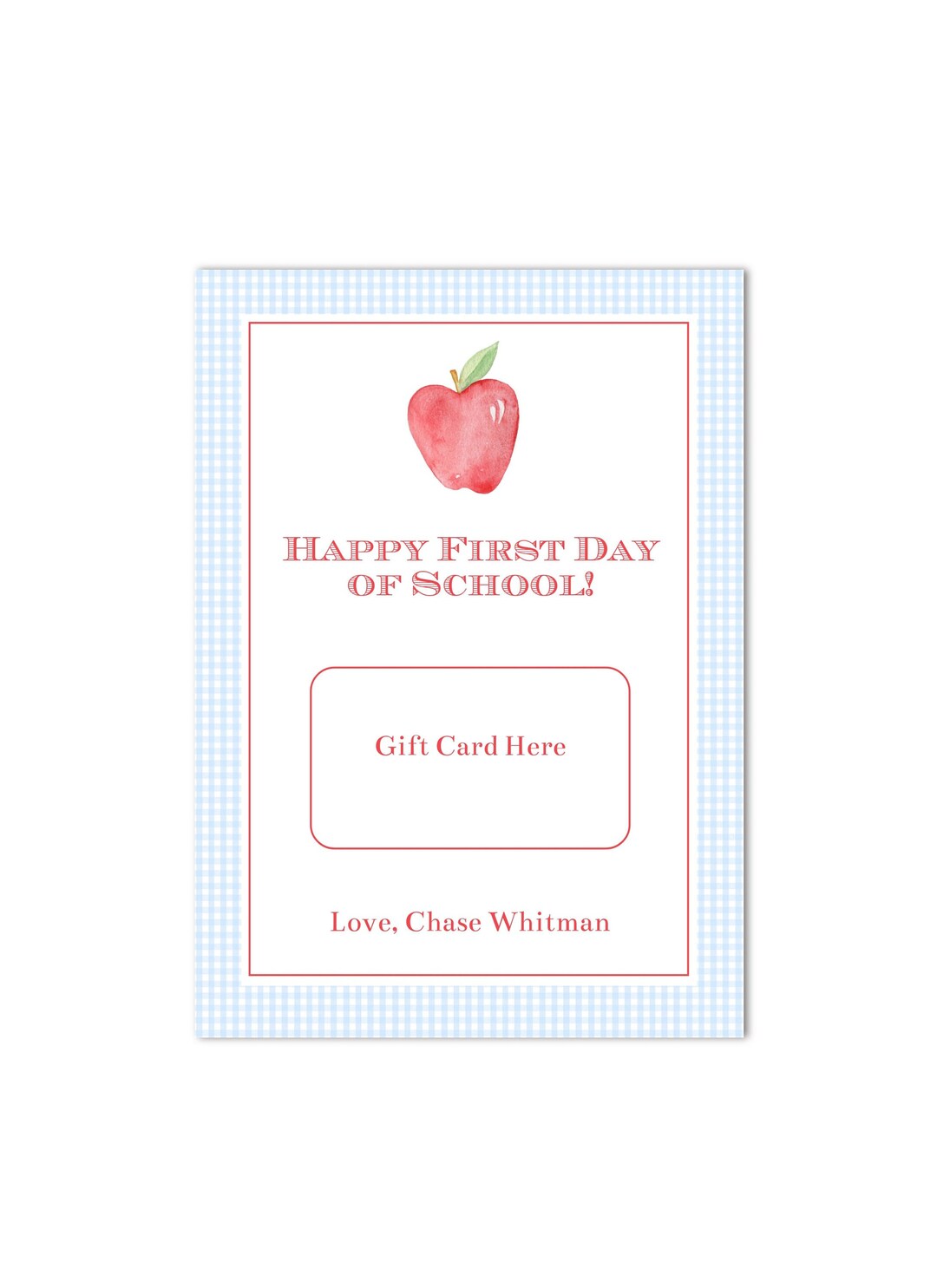 Printable Teacher First Day of School Gift Card Holder | 5x7 | Blue ...