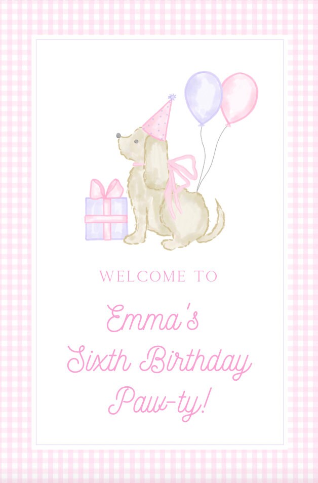Printable Pink Puppy Party Birthday Welcome Sign - Let's Paw-ty ...