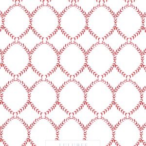 May include: A white background with a repeating pattern of red baseball stitch designs. The text "LULUBEE PAPER CO." is in the center of the image.