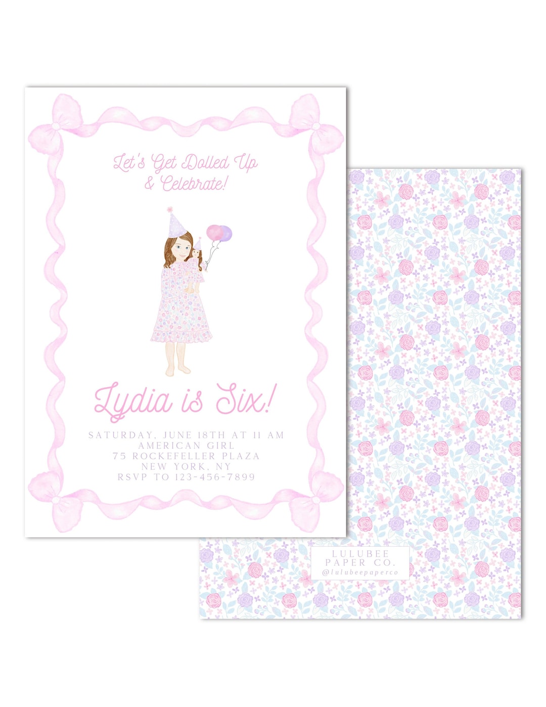 Printable Girl Dolly and Me Birthday Invitation let's Get Dolled up