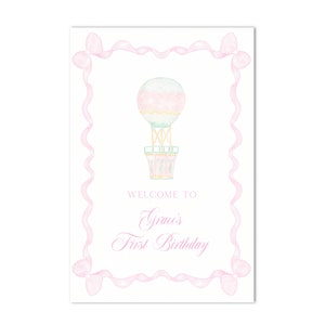 Afdrukbaar aquarel heteluchtballon verjaardag welkomstbord | 24 x 36&quot; | Up, Up & Away - Grandmillenial, preppy - DIRECT DOWNLOADEN