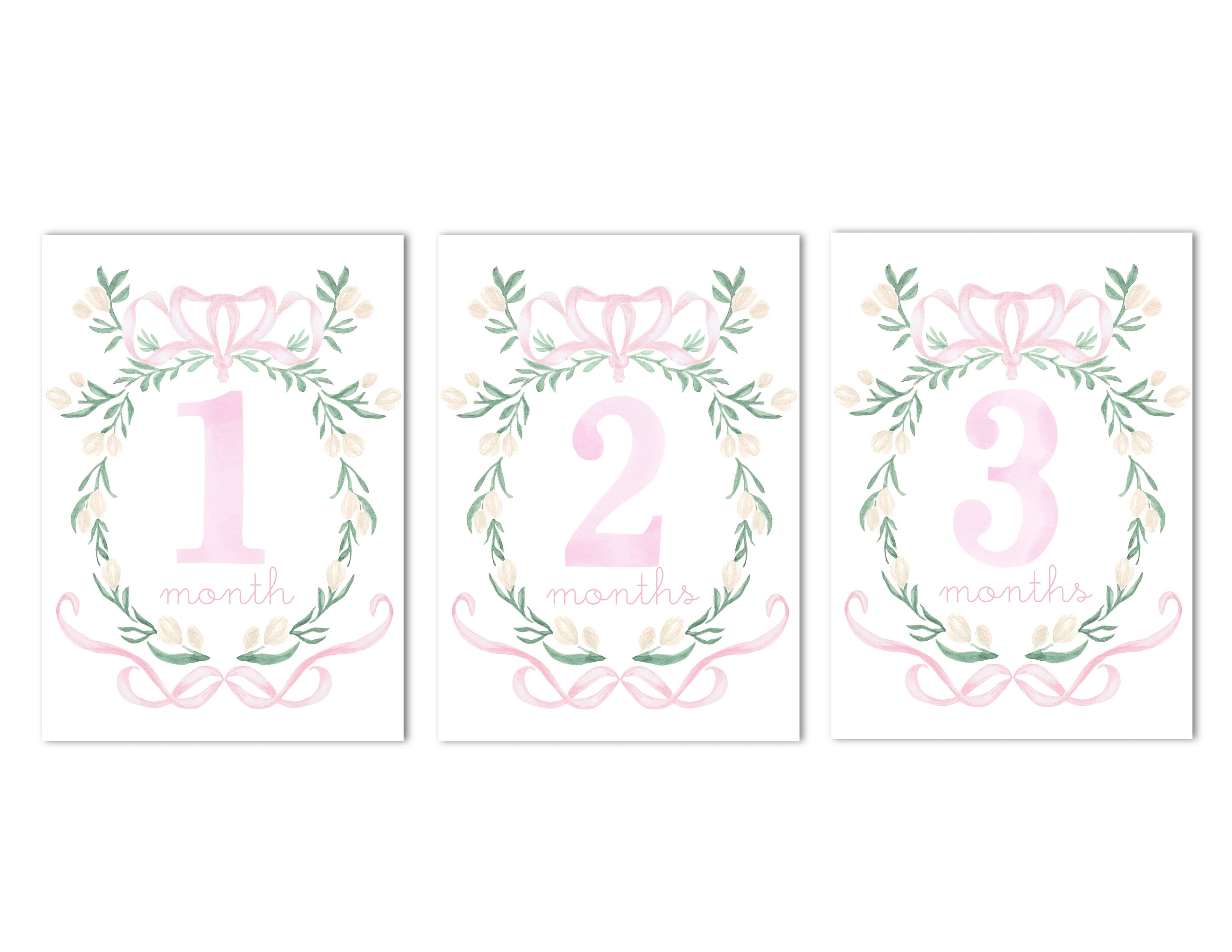 Printable Set of 12 Pink Floral Crest Baby Monthly Milestone Cards | 5 ...