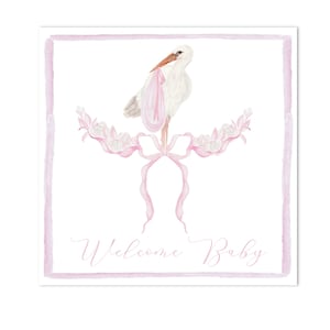 Watercolor Baby Girl Bassinet Stork Sign - Welcome Baby, Personalized Name - Birth Announcement - Hospital Sign - 5x5 - Print at HOME!