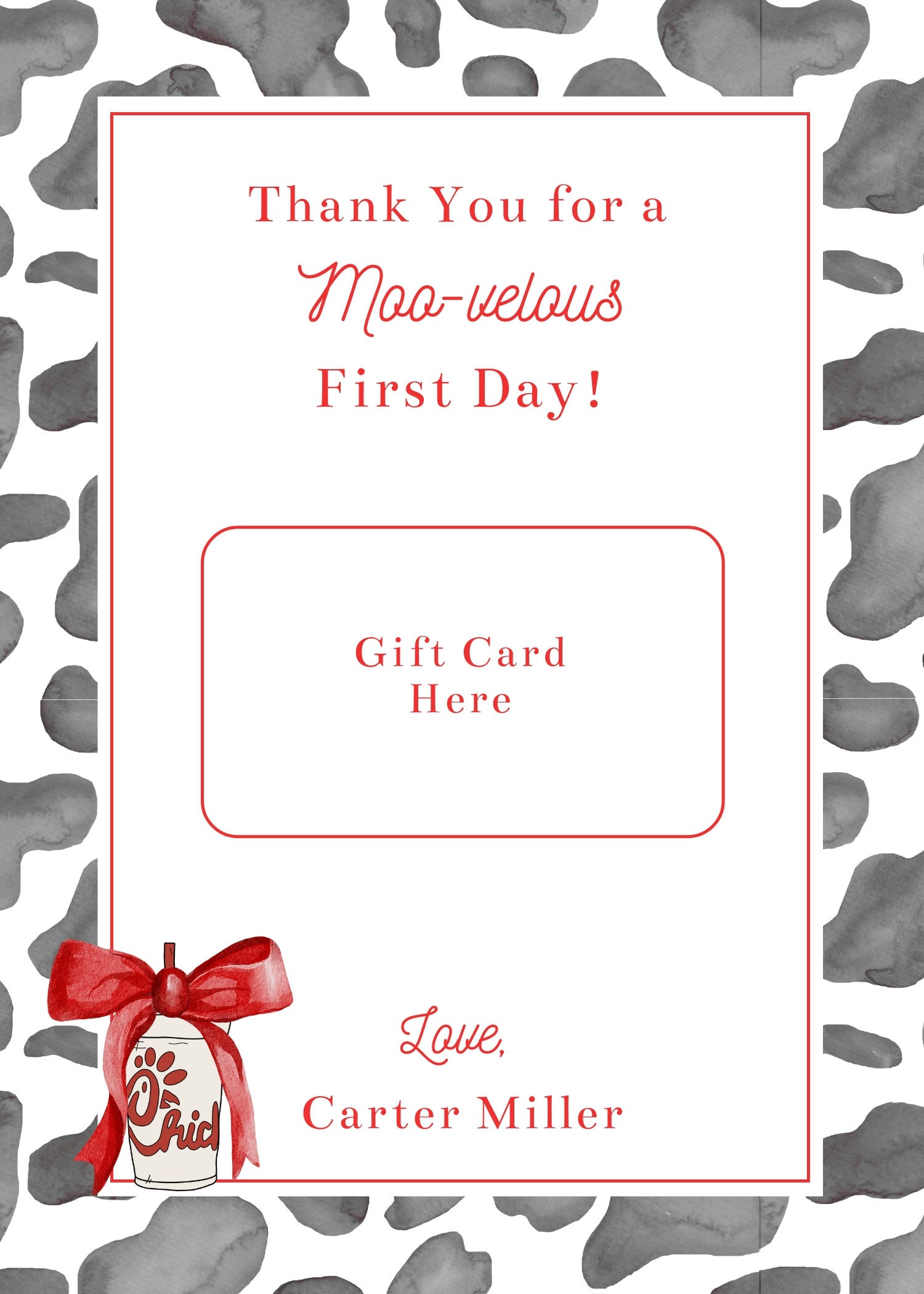 Printable Teacher First Day of School Dinner Gift Card Holder | 5x7 ...