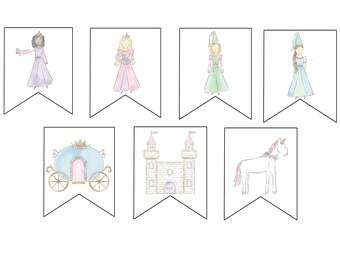 Printable Pastel Princess Birthday Party DIY Banner | Royal Celebration Watercolor | Classic Princess - INSTANT DOWNLOAD, Print at Home