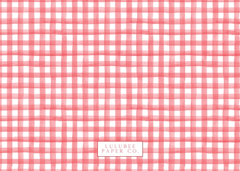May include: A red and white gingham pattern background with the text "LULUBEE PAPER CO." in a red rectangle.