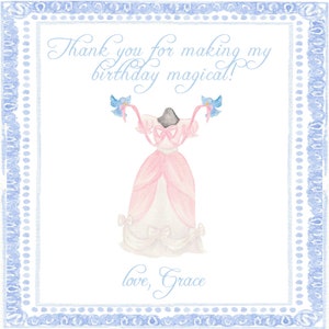 Cinderella Birthday Favor Tags | 3x3 | Bibbidi, Bobbidi, Boo! Watercolor Classic Princess Invitation | INSTANT DOWNLOAD, Print at Home