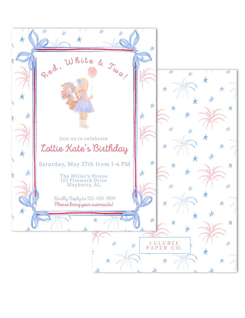 Printable Watercolor Patriotic Birthday Invitation Red - Etsy