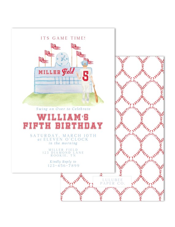 Printable Watercolor Baseball Birthday Invitation - Its Game Time! - Preppy, Grandmillenial - Customizable Hair & Skin Tone; Print at HOME!