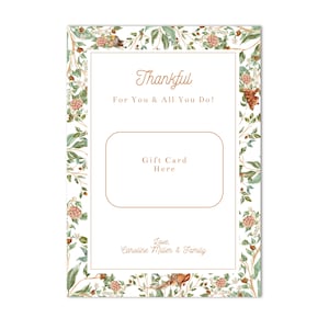 Afdrukbare Thanksgiving-cadeaukaarthouder | 5 x 7 | Dankbaar voor jou - de Gift van de Leraar - aanpasbare tekst; Preppy: direct downloaden, thuis afdrukken
