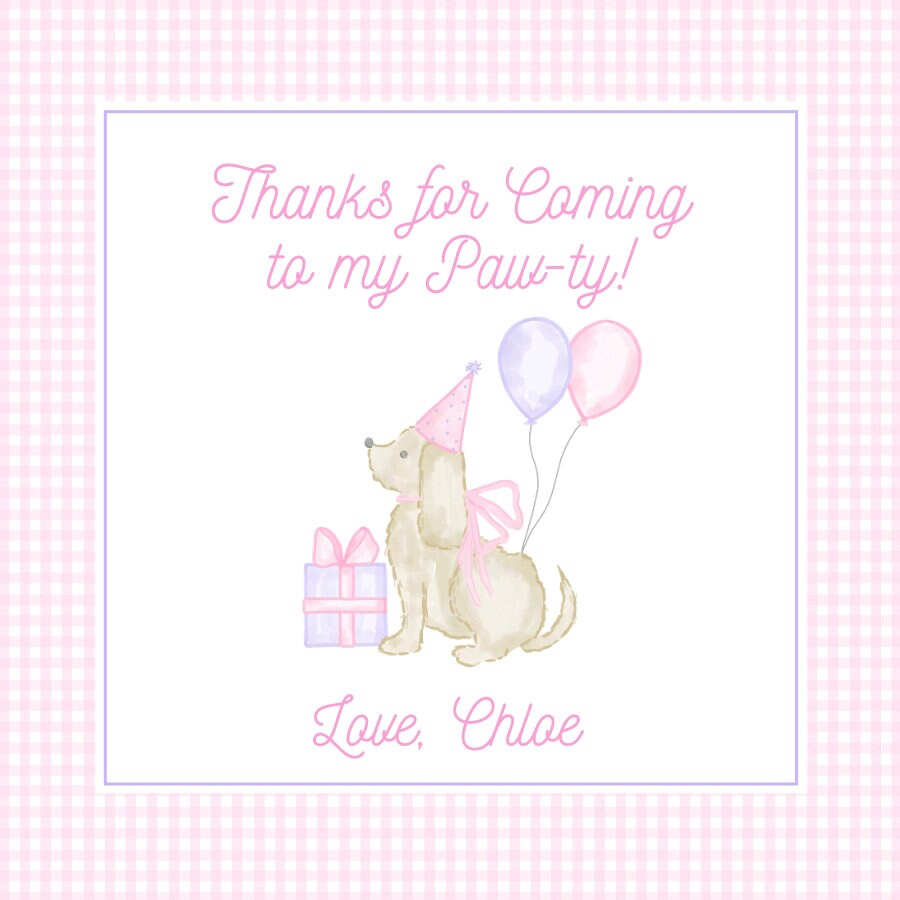 Printable Pink Puppy Birthday Party Favor Tags | 3x3" | Customizable ...