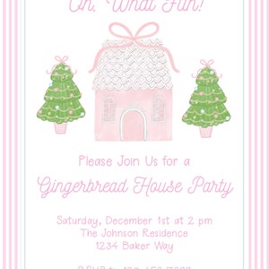 Printable Pink Gingerbread House Party Invitation Preppy Pastel ...