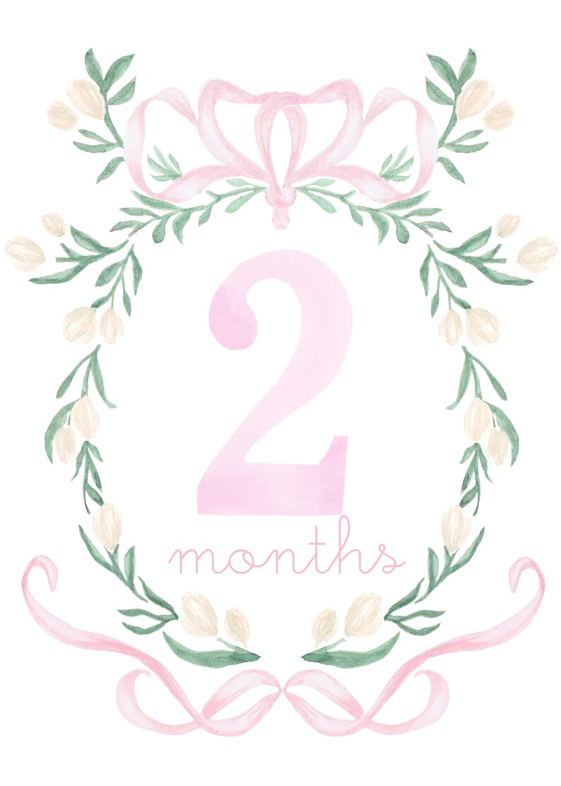 Printable Set of 12 Pink Floral Crest Baby Monthly Milestone Cards | 5 ...