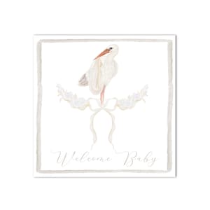 Watercolor Baby Bassinet Stork Sign - Welcome Baby, Gender Neutral, Personalized - Birth Announcement - Hospital Sign - 5x5 - Print at HOME!