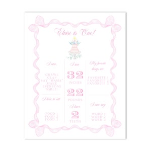 Printable Pink Bow Watercolor First Birthday Milestone Sign | 16x20 | Classic Girls Bday, One Sweet Candle - Instant Download, Print at Home