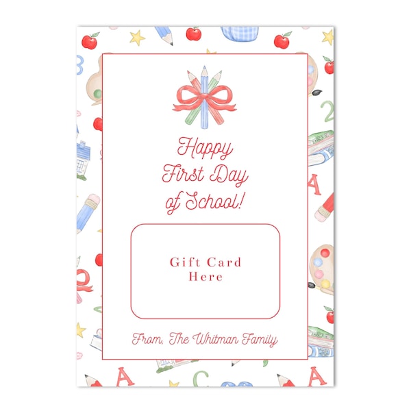 Printable Teacher School Gift Card Holder | 5x7 | Teacher Appreciation, Last Day, First Day, Back to School -Instant Download, Print at Home