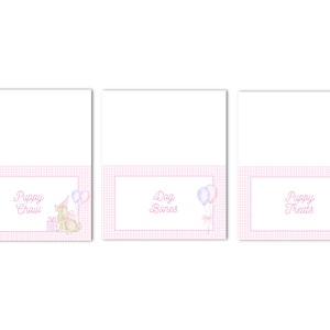 Printable Pink Puppy Paw-ty Birthday Party Tented Cards / Food Tents - Grandmillenial, Preppy - INSTANT DOWNLOAD, EDIT your own Text!