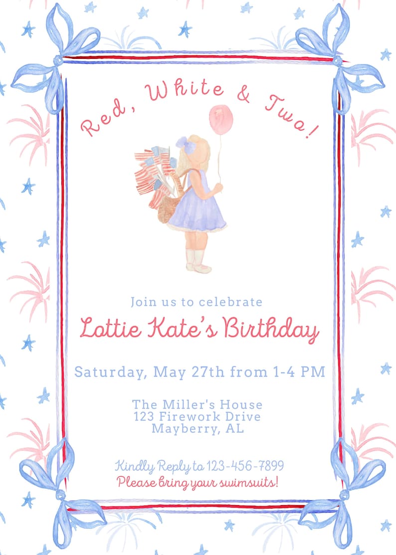 Printable Watercolor Patriotic Birthday Invitation Red - Etsy
