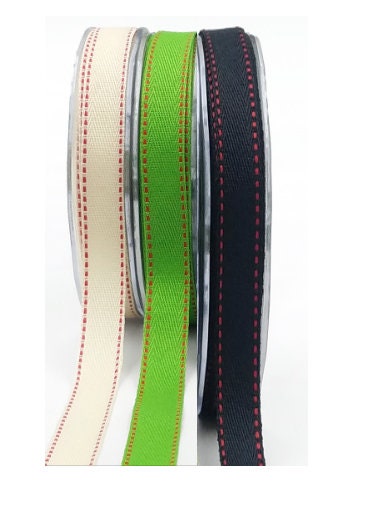 5/8 Inch Light Weight Twill Ribbon With Red Stitched Woven Edge / Sold ...