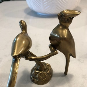 Brass birds on a branch, pair of birds, vintage brass animals, cardinal decor