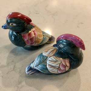 Porcelain birds, Chinese ducks, bird figurines, vintage pair of birds