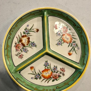 Vintage Japanese divided dish, green serving dish, snack dish, vintage ceramic dish
