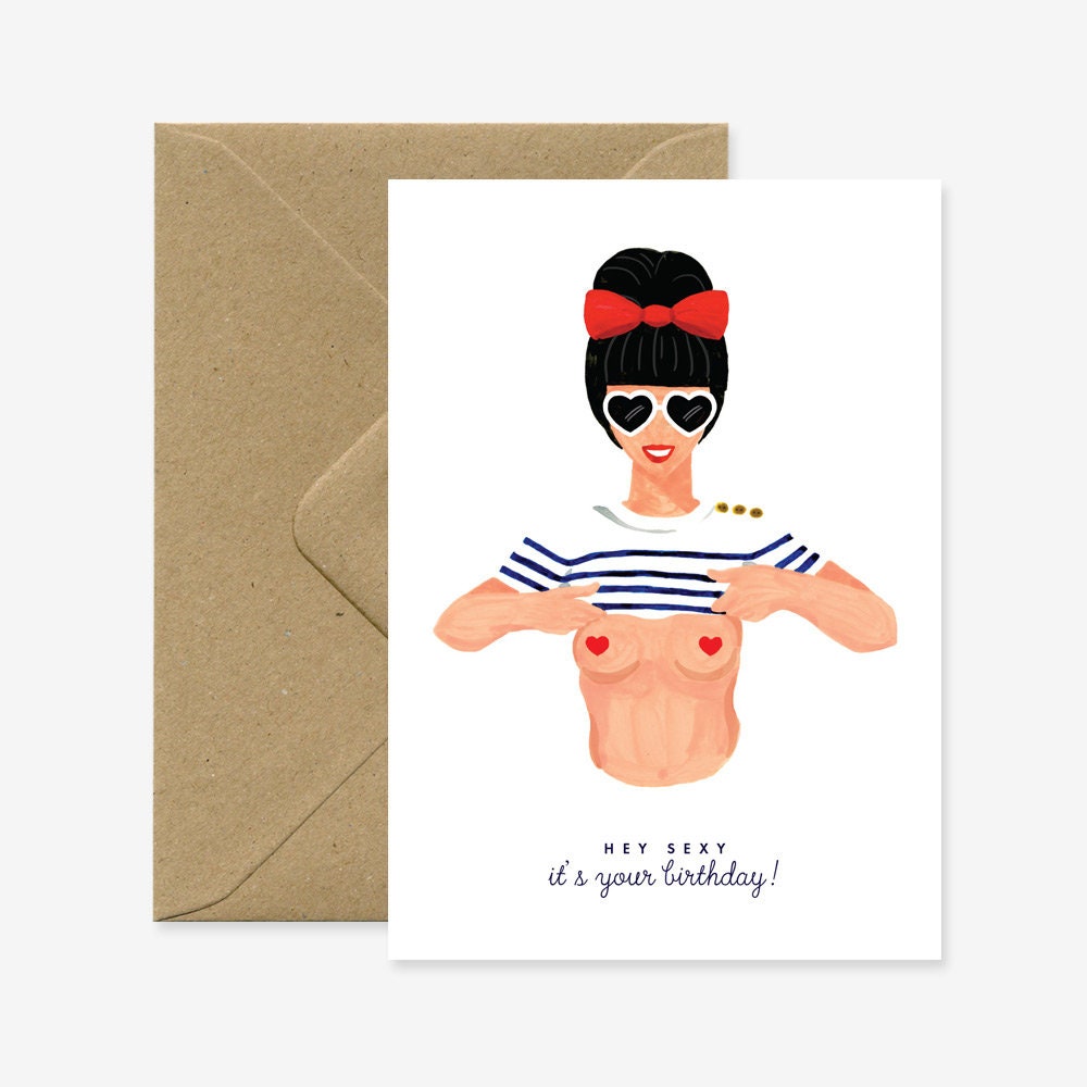 Card A6 - HEY SEXY it's your birthday Map A6 (105mm x 148mm) Natural w...
