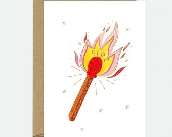 Fire Match - Birthday Greeting card - Gold foil