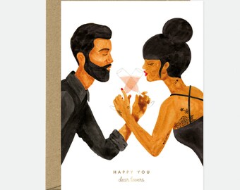 Happy Lovers - Greeting card - Gold foil