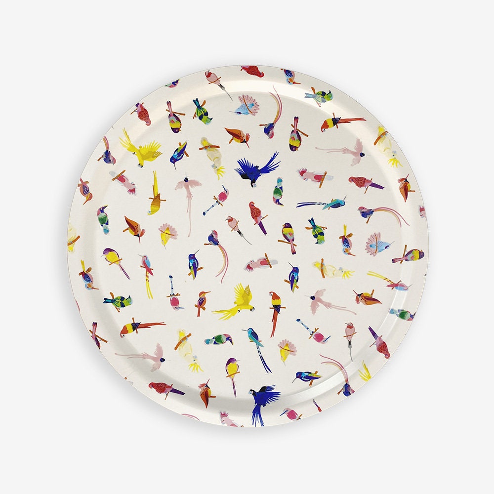 Plateau Neon Birds Pattern Rond