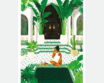 Affiche Medina - Illustration d'une femme dans un riad - Fabriqué en France