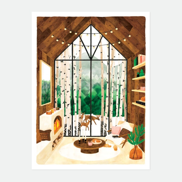 Affiche Lapland - Illustration d'un chalet dans les montagnes - Fabriqué en France