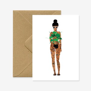 Naked girl with a plant - Greeting card