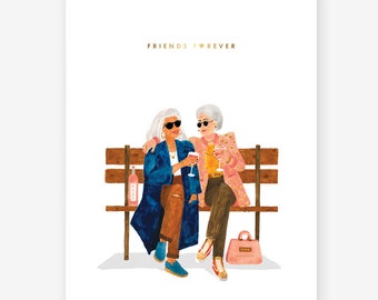 Affiche Friends forever - Illustration de deux grand-mère - Fabriqué en France