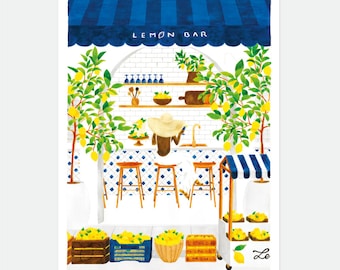 Affiche Amalfi coast - Illustration d'une femme dans un bar à citrons - Fabriqué en France