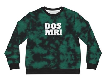 Boston MRI Acid Wash Text Sweatshirt Healthcare Medical| Tie-Dye Green All-Over Print Crewneck
