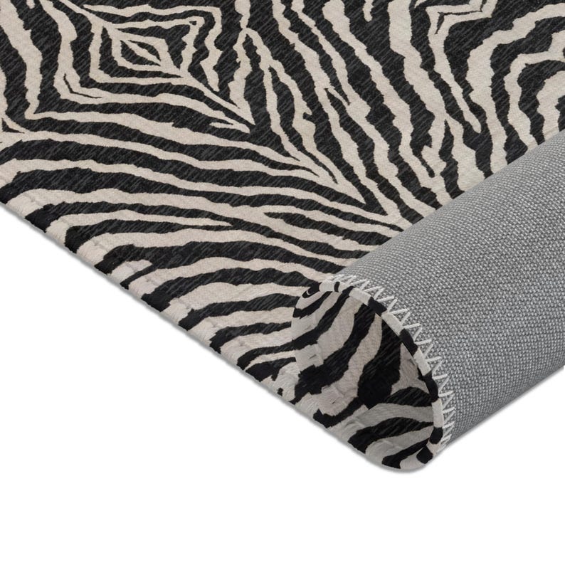 Zebra Rug Print Area Rug Bedrrom Living Room Decor| Black White/beige Animal Stripe Accent Rug image 5