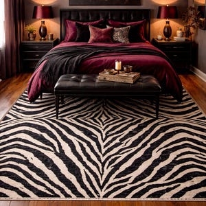 Zebra Rug Print Area Rug Bedrrom Living Room Decor| Black White/beige Animal Stripe Accent Rug image 1