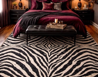 Zebra Rug Print Area Rug Bedrrom Living Room Decor| Black White/beige Animal Stripe Accent Rug