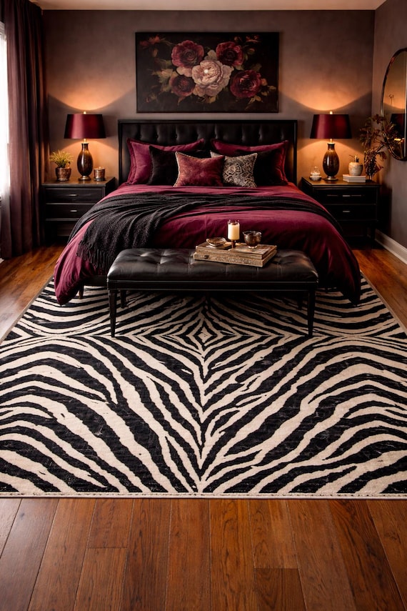 Zebra Rug Print Area Rug Bedrrom Living Room Decor| Black White/beige Animal Stripe Accent Rug
